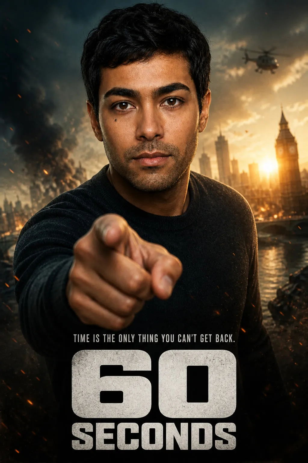 Movie Poster: Une affiche de film : vous éclairé comme un personnage, sur un fond dramatique.