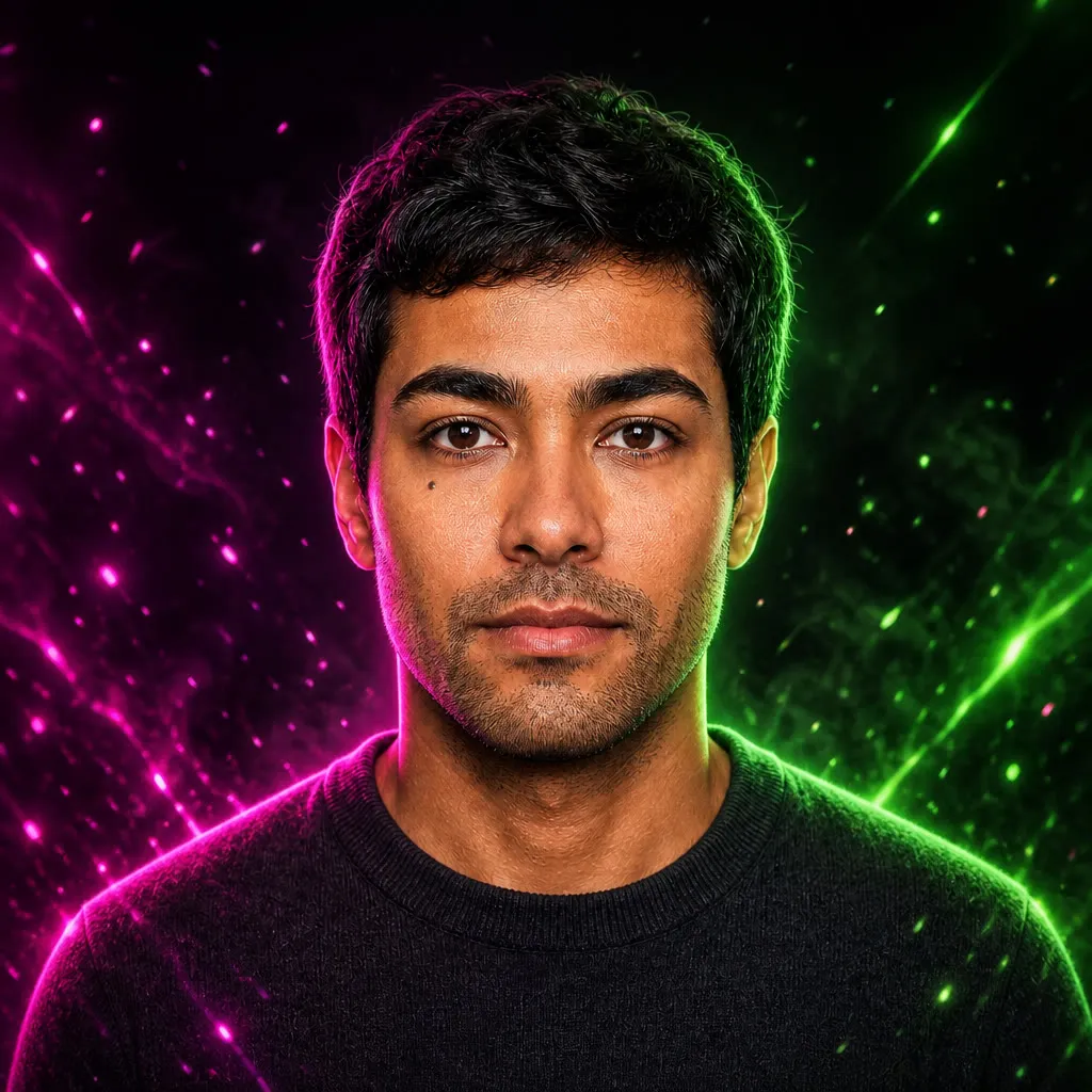 Gaming: Néons magenta et vert, particules lumineuses, énergie de streamer.