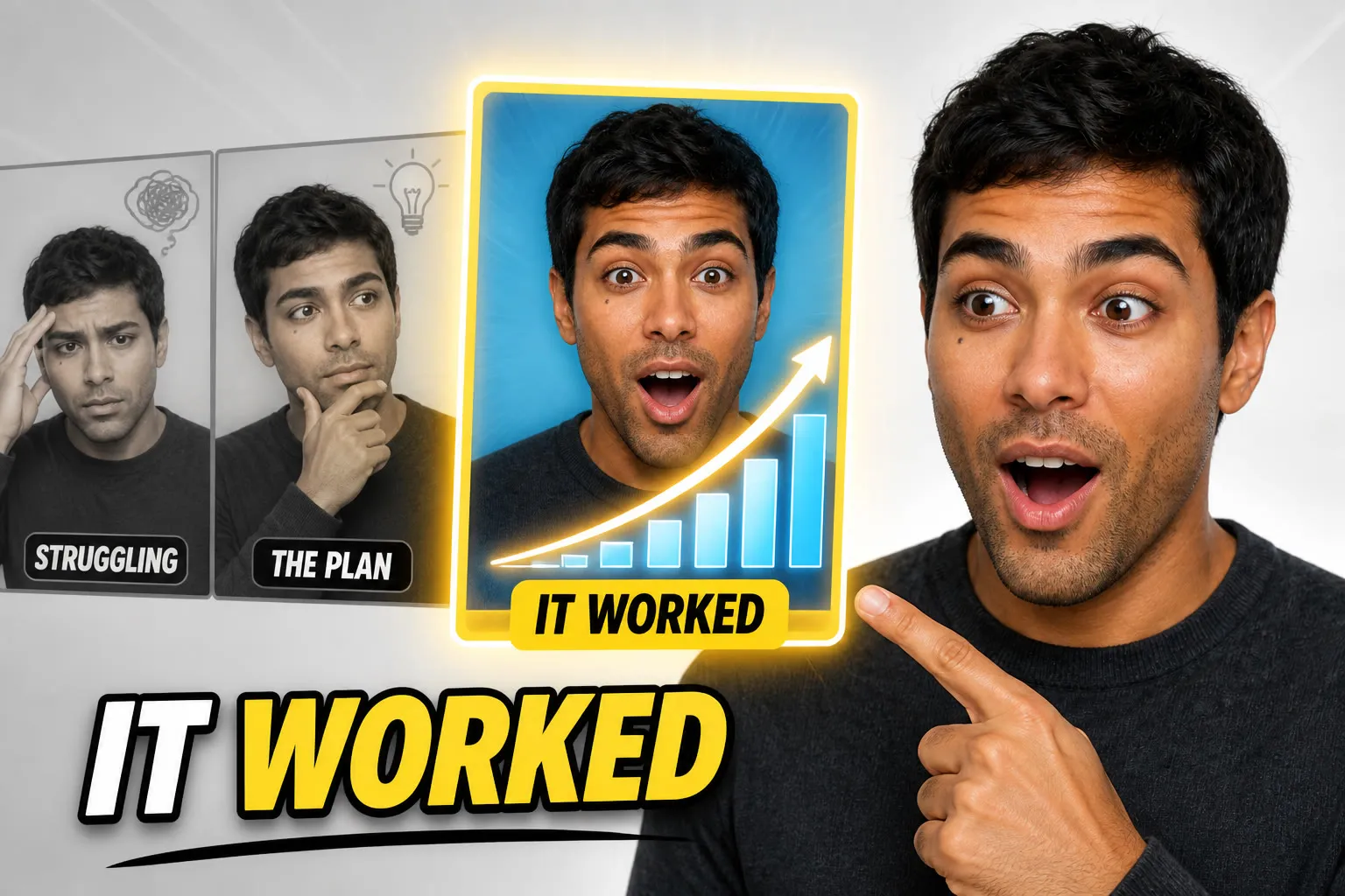 Thumbnails generated with Fleekio, all with the same fictional creator